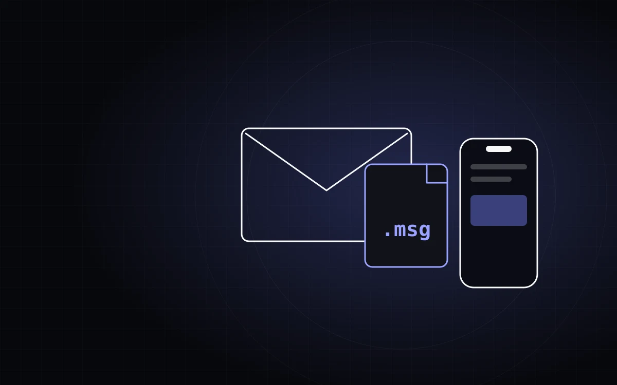 Briefumschlag, MSG-Datei und Smartphone – Symbol für den MSG-Viewer