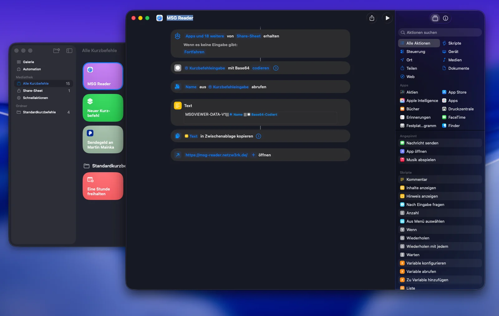 MSG-Viewer im Browser am Mac mit geöffneter E-Mail und Anhängen