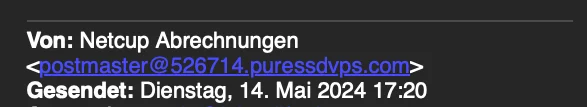 Absenderzeile der Phishing-Mail mit fremder E-Mail-Adresse
