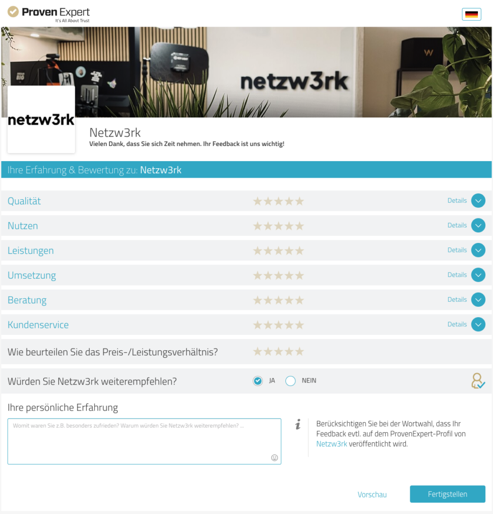 So bewerten Sie uns auf Proven Expert