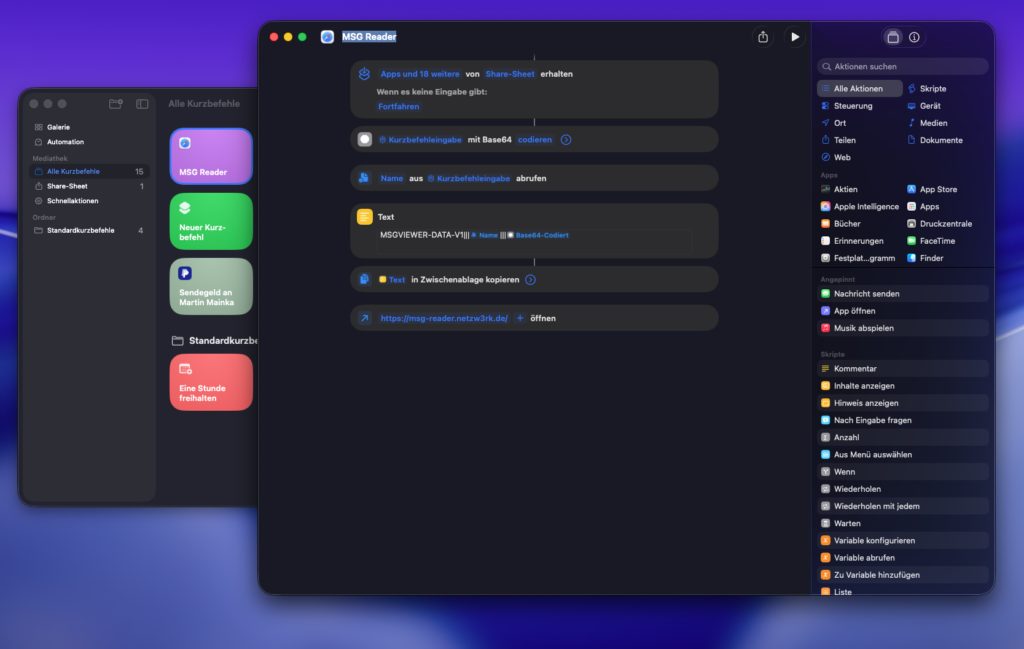 Apple Kurzbefehle MSG Reader