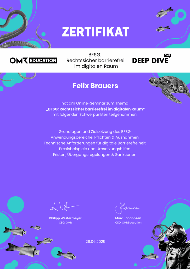 OMR Deep Dive BFSG Rechtssicher barrierefrei im digitalen Raum Felix Brauers