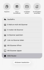 .msg Datei teilen und mit MSG Reader Kurzbefehl auf iOS öffnen